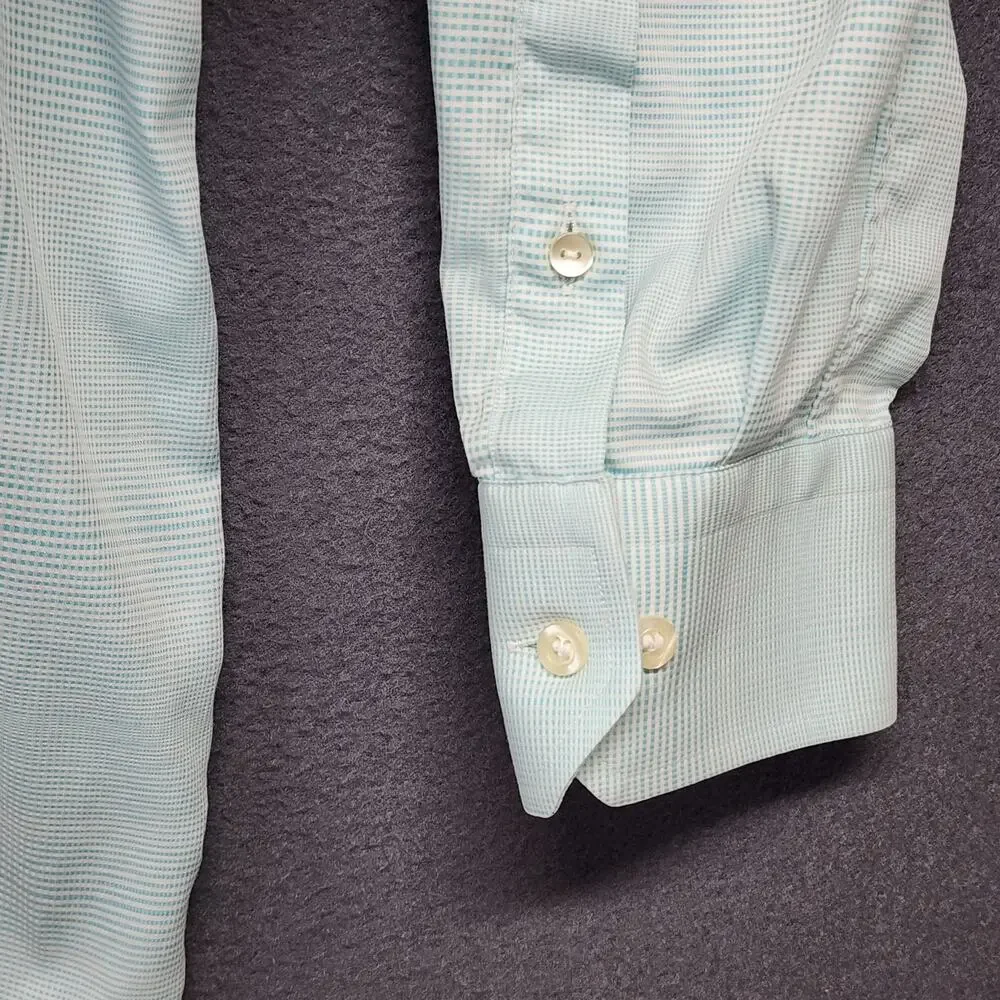 Eton Shirt Mens 17 43 Contemporary Fit Blue Micro Check Long Sleeve Button Up